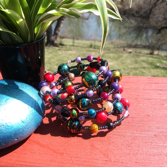 Hand Crafted Jewelry - HANDMADE Beaded Bracelet Glass Beads Stacked
